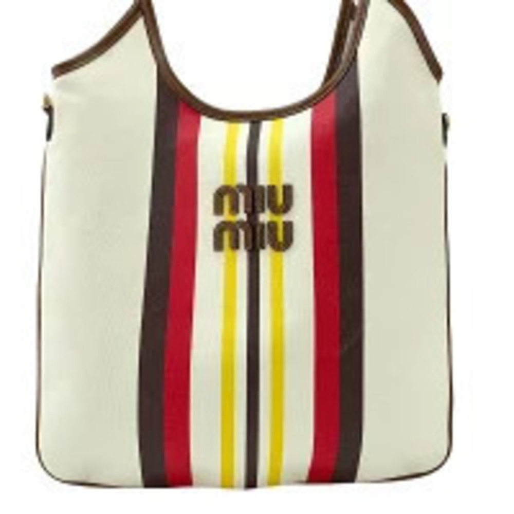 Miu Miu Ivy Stripe Tote Bag White